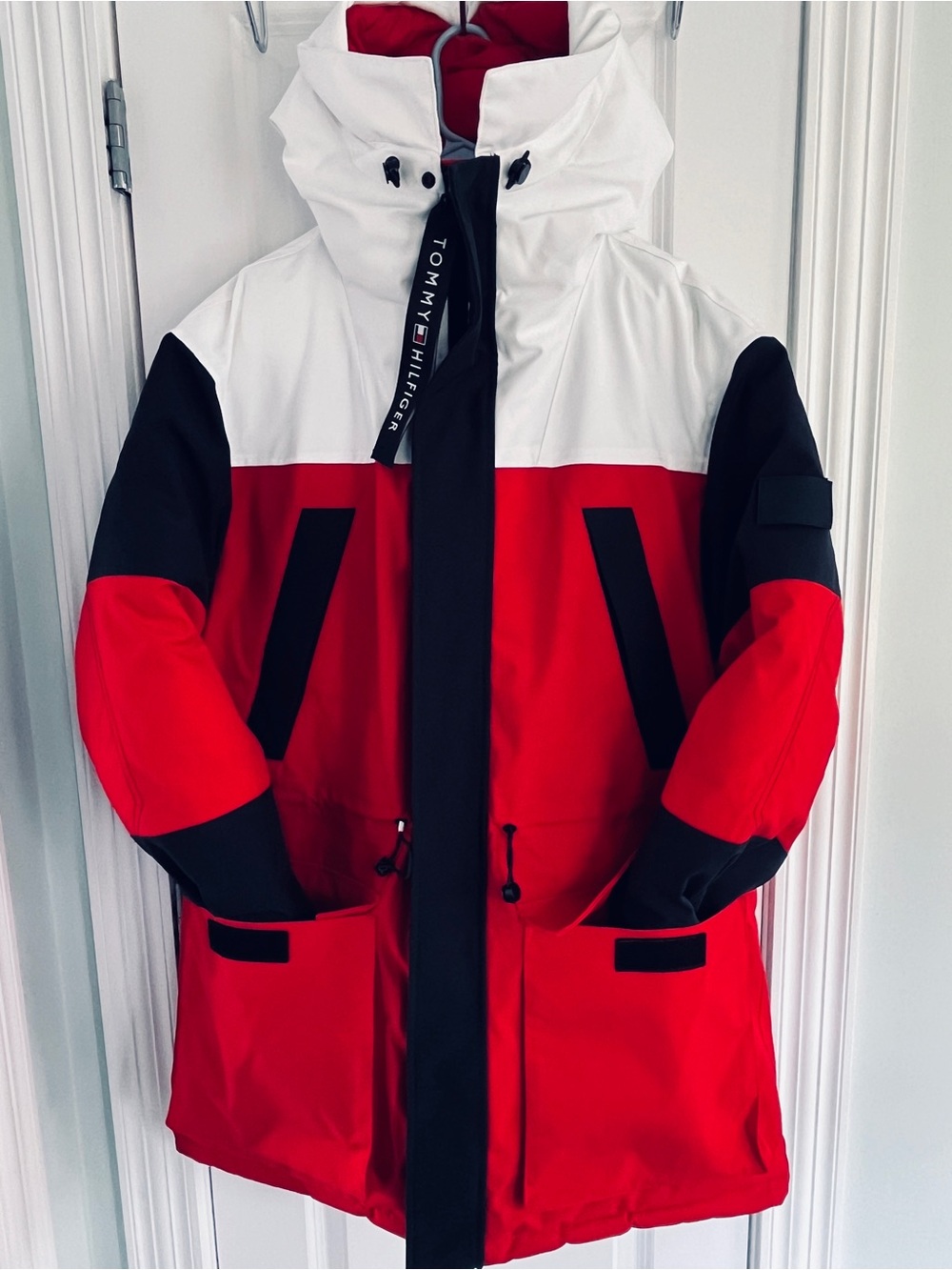 Tommy Hilfiger Red White Black Colorblock Ski Jacket